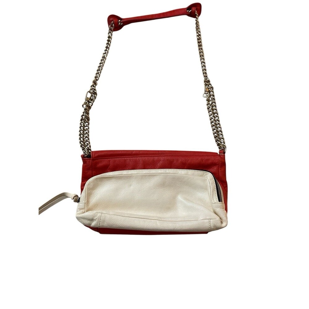 Coccinelle Shoulder Bag Red/Beige Crossbody Chain Strap Read Zip Pocket - Picture 2 of 13